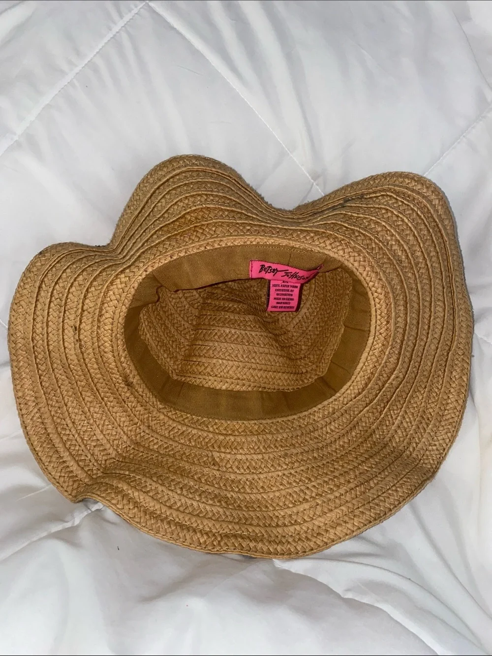 Betsy Johnston Paper Yarn Straw Hat OS bright summer colors floppy hat packable